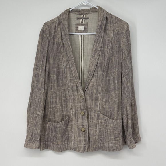 Poetry Jackets & Blazers - Poetry Womens Linen Blend Textured Blazer Jacket Grey Brown US 8 UK 12
